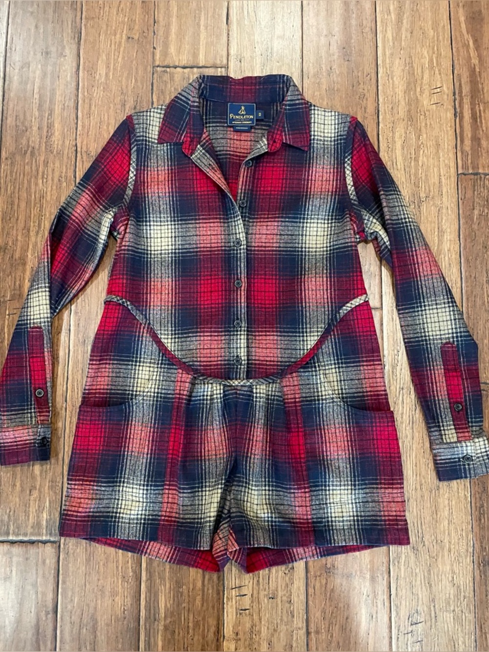 Pendleton Long Sleeve Plaid Western Style Wool Romper Jumpsuit